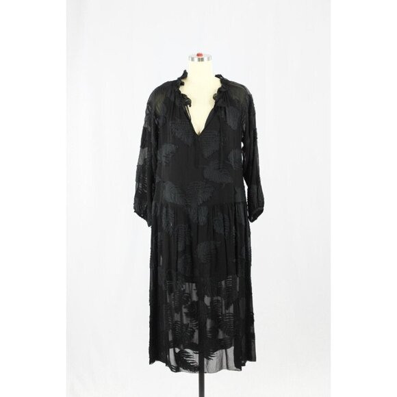 Aritzia Dresses & Skirts - Aritzia WILFRED Dufour Black Sheer Leaf Jacquard Midi Peasant Dress, Size S